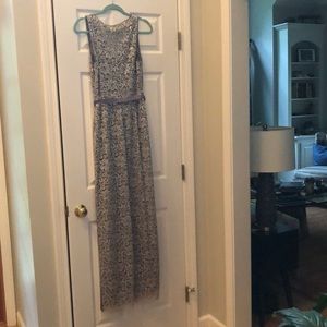 Gray BCBG MAXAAZRIA lace gown.